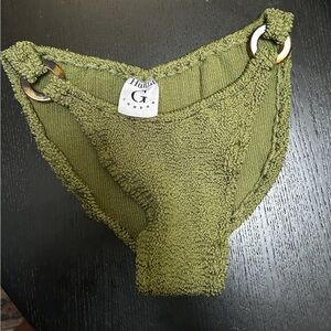 Hunza G Olive Terry Bikini Bottoms with Ring Accents